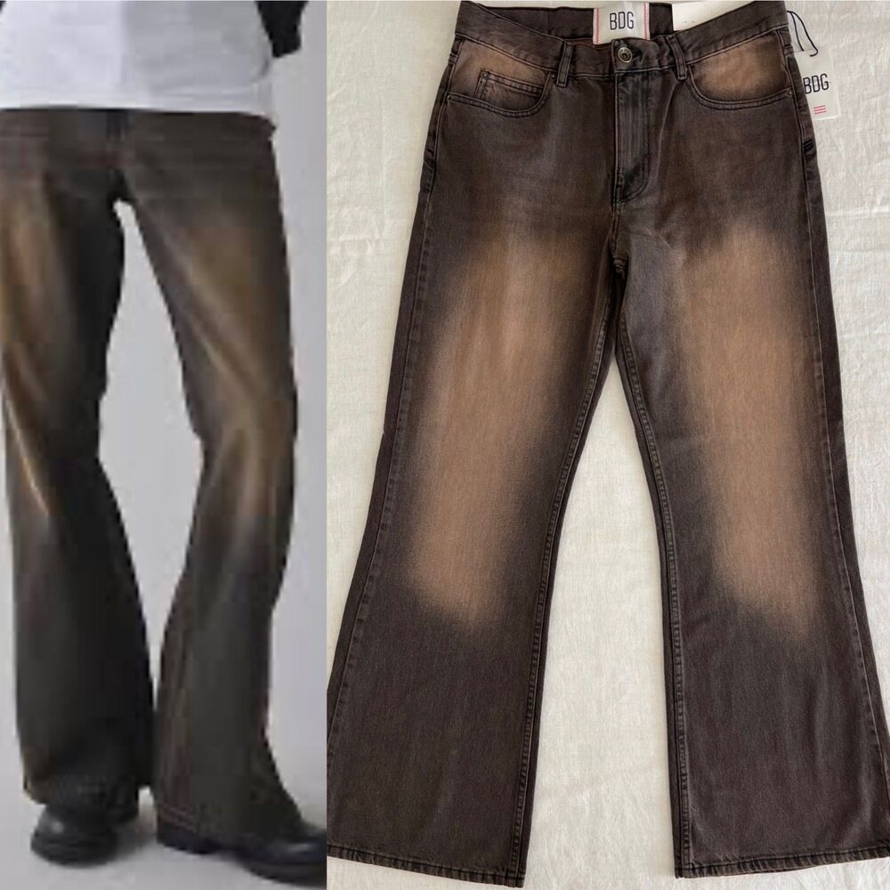 NWT BDG 100% Cotton Slacker Relaxed Flare Jeans Chocolate Brown Sand Wash 31/32